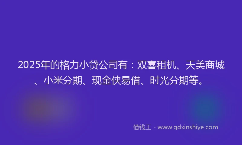 2025年的格力小贷公司有：双喜租机、天美商城、小米分期、现金侠易借、时光分期等。