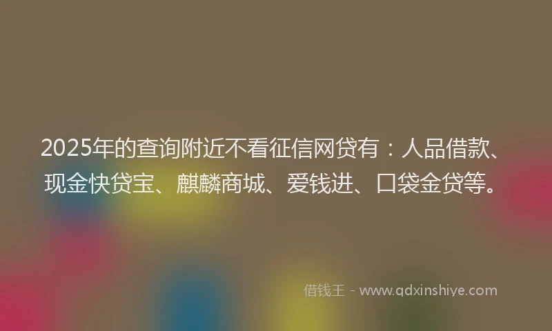 2025年的查询附近不看征信网贷有：人品借款、现金快贷宝、麒麟商城、爱钱进、口袋金贷等。