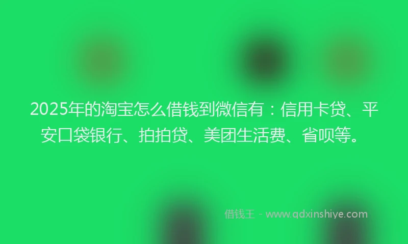 2025年的淘宝怎么借钱到微信有：信用卡贷、平安口袋银行、拍拍贷、美团生活费、省呗等。