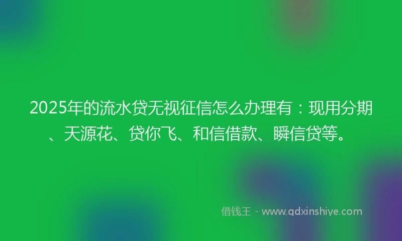 2025年的流水贷无视征信怎么办理有：现用分期、天源花、贷你飞、和信借款、瞬信贷等。