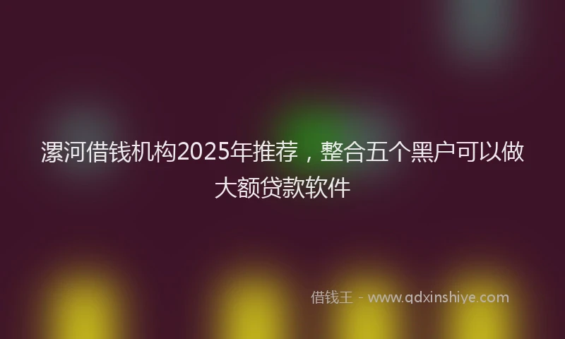 漯河借钱机构2025年推荐，整合五个黑户可以做大额贷款软件