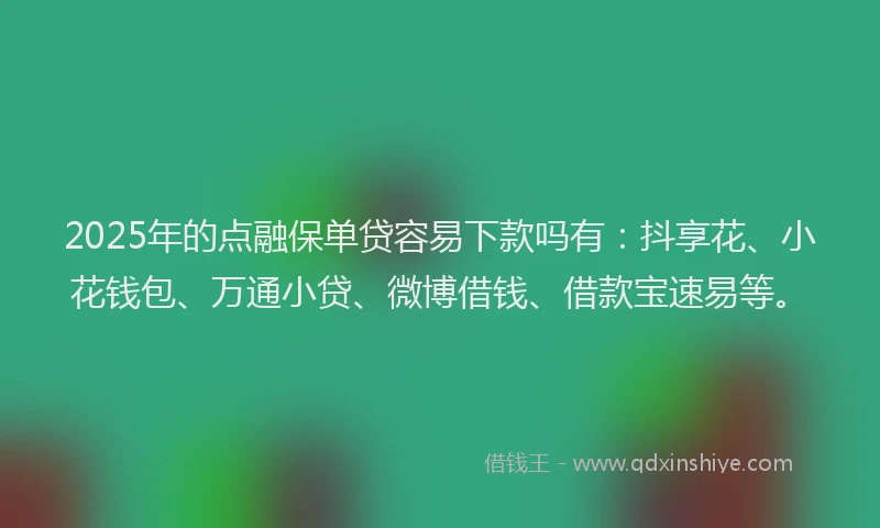 2025年的点融保单贷容易下款吗有：抖享花、小花钱包、万通小贷、微博借钱、借款宝速易等。