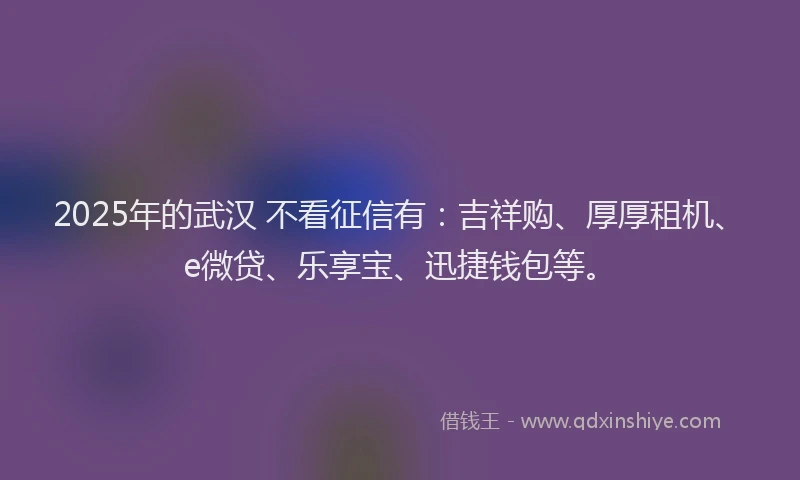 2025年的武汉 不看征信有：吉祥购、厚厚租机、e微贷、乐享宝、迅捷钱包等。