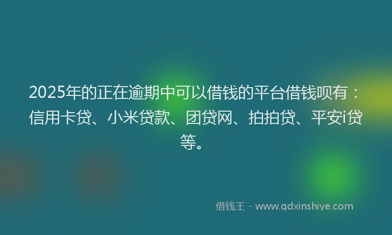 2025年的正在逾期中可以借钱的平台借钱呗有：信用卡贷、小米贷款、团贷网、拍拍贷、平安i贷等。