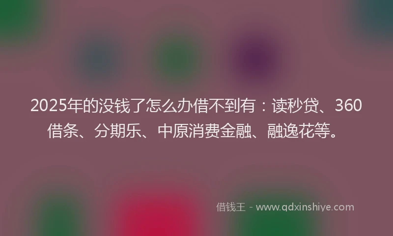 2025年的没钱了怎么办借不到有：读秒贷、360借条、分期乐、中原消费金融、融逸花等。