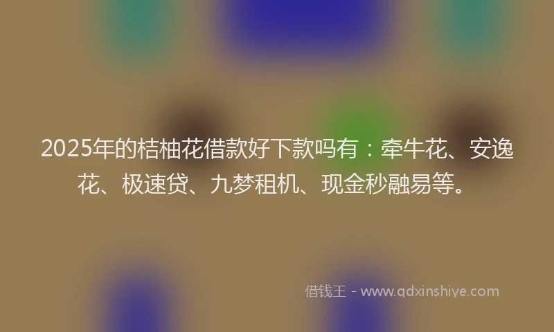 2025年的桔柚花借款好下款吗有：牵牛花、安逸花、极速贷、九梦租机、现金秒融易等。