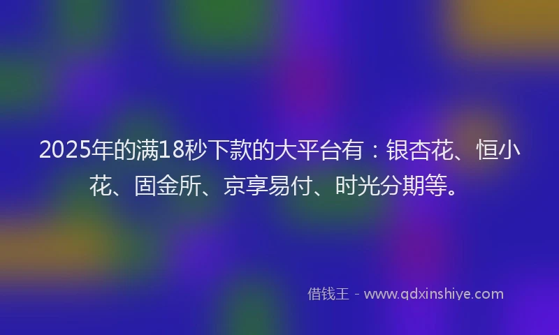 2025年的满18秒下款的大平台有：银杏花、恒小花、固金所、京享易付、时光分期等。