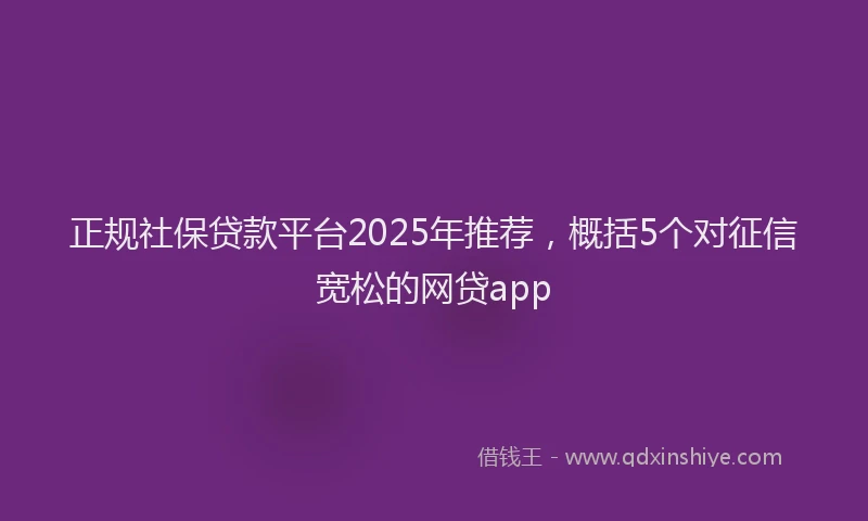 正规社保贷款平台2025年推荐，概括5个对征信宽松的网贷app
