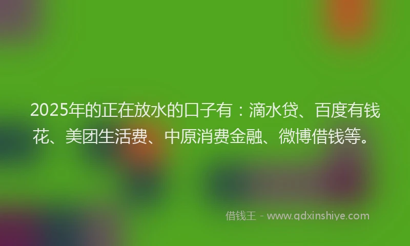 2025年的正在放水的口子有：滴水贷、百度有钱花、美团生活费、中原消费金融、微博借钱等。