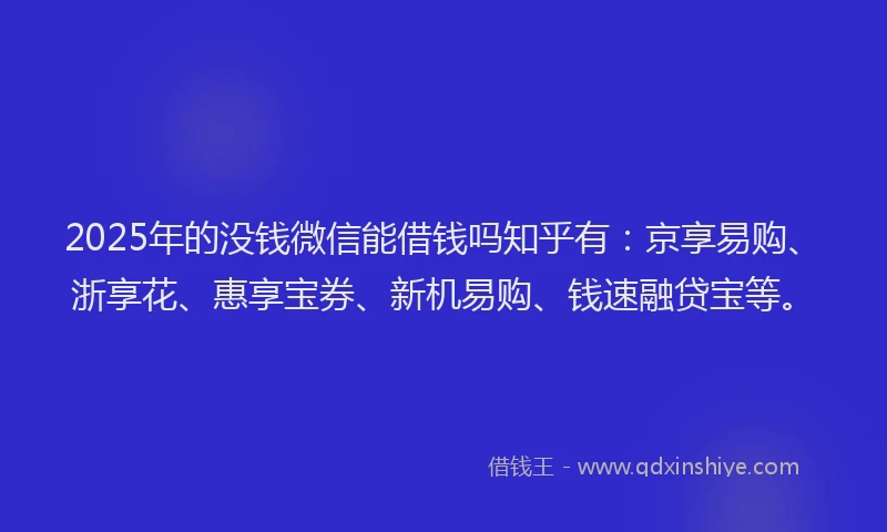 2025年的没钱微信能借钱吗知乎有：京享易购、浙享花、惠享宝券、新机易购、钱速融贷宝等。