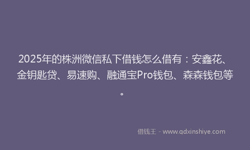2025年的株洲微信私下借钱怎么借有：安鑫花、金钥匙贷、易速购、融通宝Pro钱包、森森钱包等。
