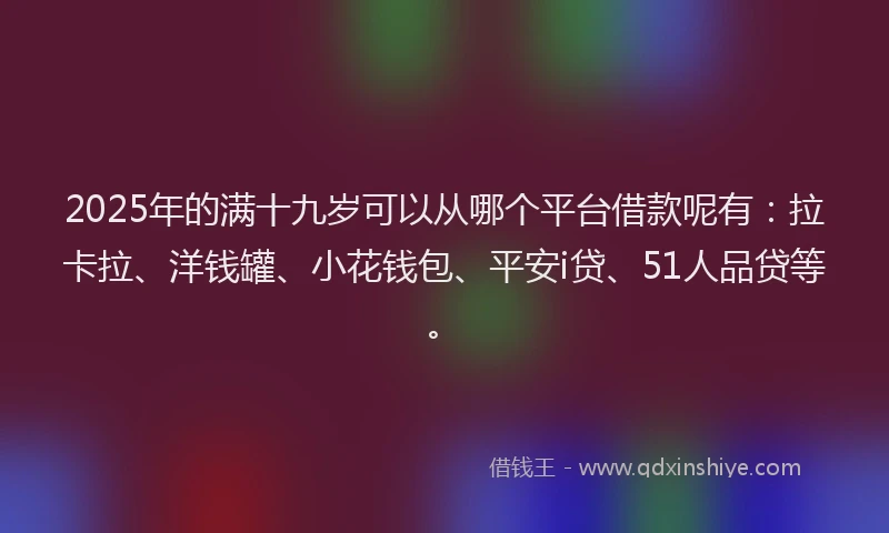 2025年的满十九岁可以从哪个平台借款呢有：拉卡拉、洋钱罐、小花钱包、平安i贷、51人品贷等。