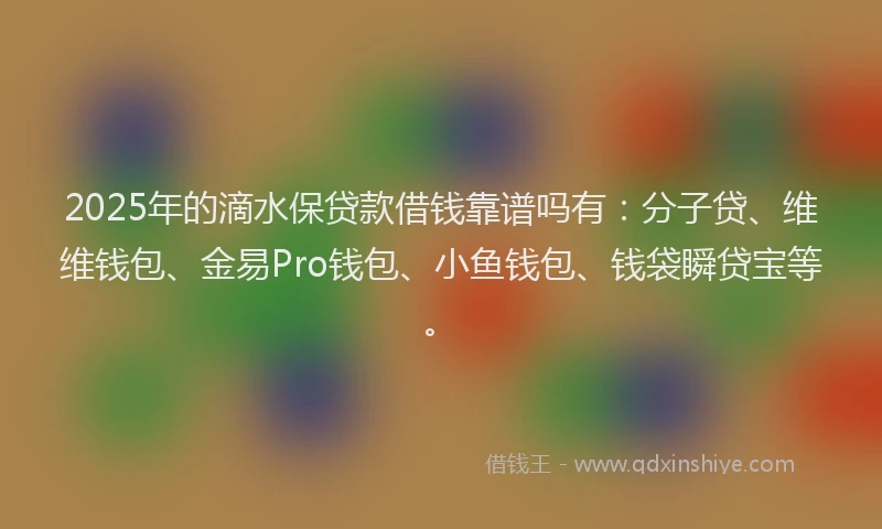 2025年的滴水保贷款借钱靠谱吗有：分子贷、维维钱包、金易Pro钱包、小鱼钱包、钱袋瞬贷宝等。