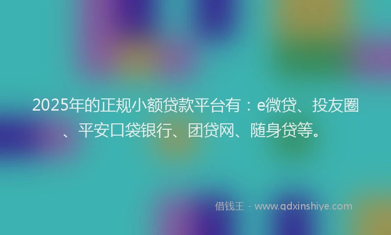 2025年的正规小额贷款平台有：e微贷、投友圈、平安口袋银行、团贷网、随身贷等。