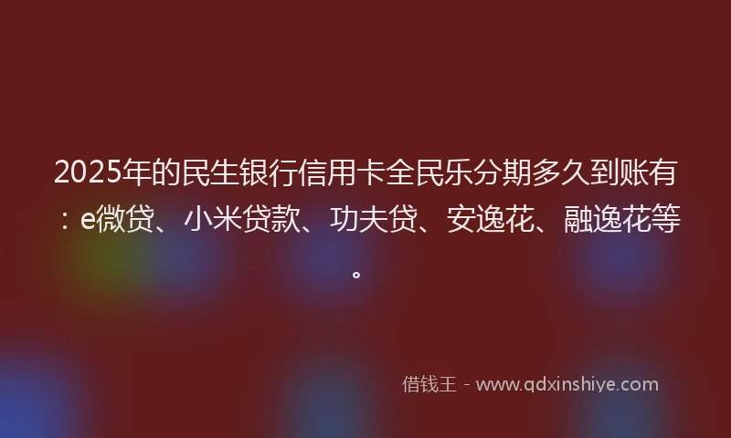 2025年的民生银行信用卡全民乐分期多久到账有：e微贷、小米贷款、功夫贷、安逸花、融逸花等。