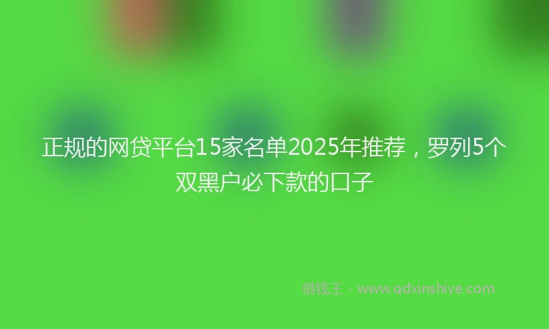 正规的网贷平台15家名单2025年推荐，罗列5个双黑户必下款的口子
