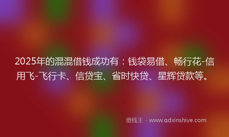 2025年的混混借钱成功有：钱袋易借、畅行花-信用飞-飞行卡、信贷宝、省时快贷、星辉贷款等。