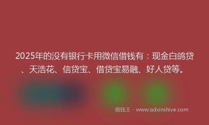 2025年的没有银行卡用微信借钱有：现金白鸽贷、天浩花、信贷宝、借贷宝易融、好人贷等。