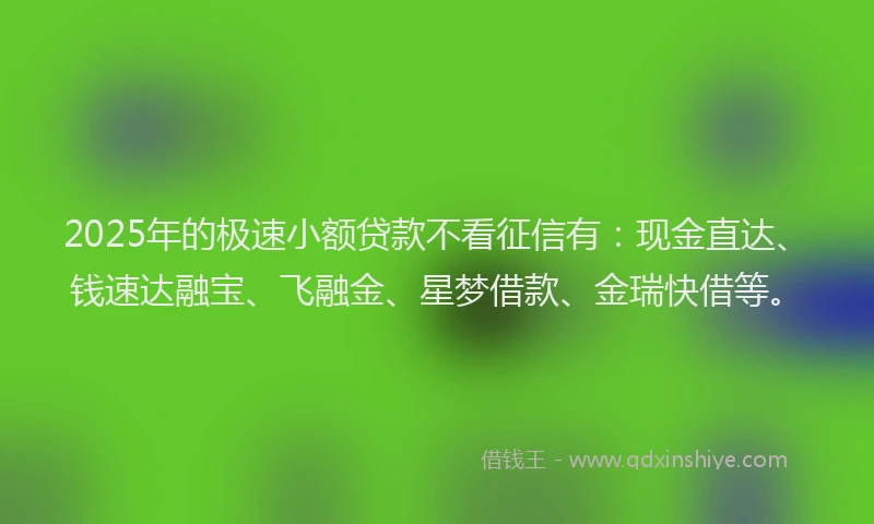 2025年的极速小额贷款不看征信有：现金直达、钱速达融宝、飞融金、星梦借款、金瑞快借等。