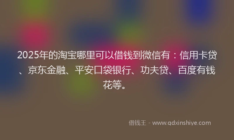 2025年的淘宝哪里可以借钱到微信有：信用卡贷、京东金融、平安口袋银行、功夫贷、百度有钱花等。
