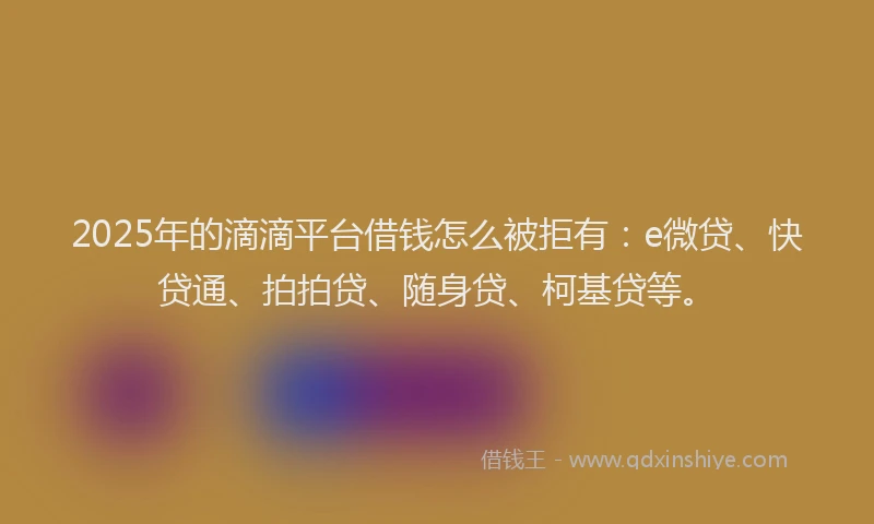 2025年的滴滴平台借钱怎么被拒有：e微贷、快贷通、拍拍贷、随身贷、柯基贷等。