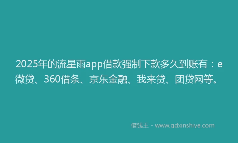 2025年的流星雨app借款强制下款多久到账有：e微贷、360借条、京东金融、我来贷、团贷网等。