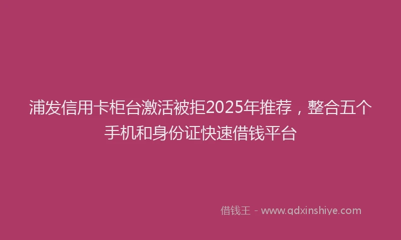 浦发信用卡柜台激活被拒2025年推荐，整合五个手机和身份证快速借钱平台