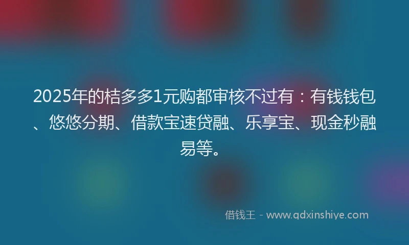 2025年的桔多多1元购都审核不过有：有钱钱包、悠悠分期、借款宝速贷融、乐享宝、现金秒融易等。
