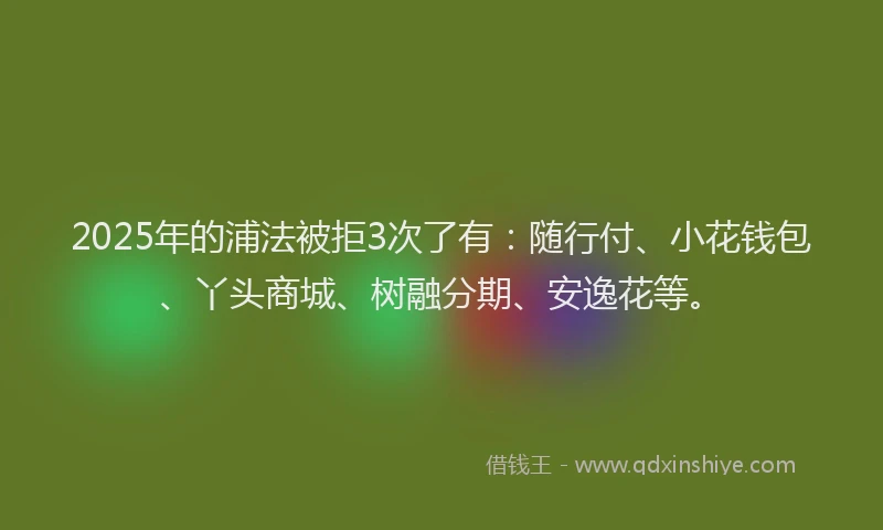 2025年的浦法被拒3次了有：随行付、小花钱包、丫头商城、树融分期、安逸花等。