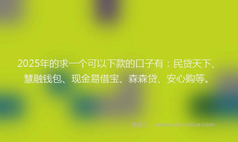 2025年的求一个可以下款的口子有：民贷天下、慧融钱包、现金易借宝、森森贷、安心购等。