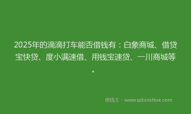 2025年的滴滴打车能否借钱有：白象商城、借贷宝快贷、度小满速借、用钱宝速贷、一川商城等。