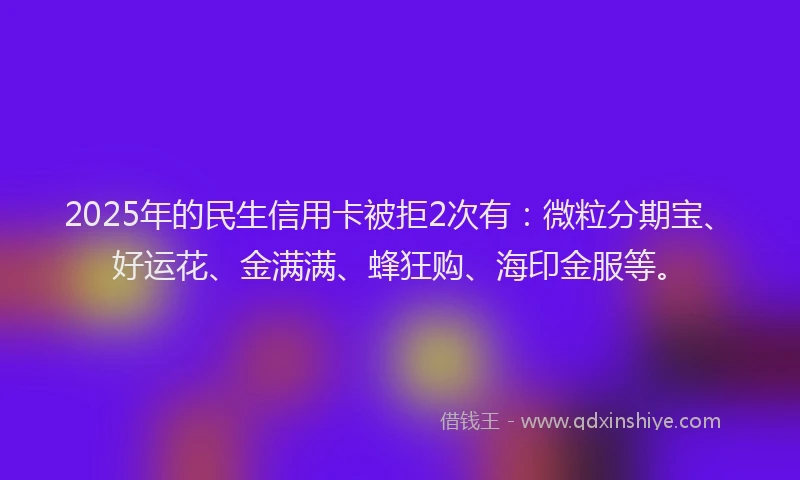 2025年的民生信用卡被拒2次有：微粒分期宝、好运花、金满满、蜂狂购、海印金服等。