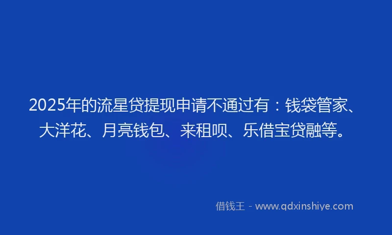 2025年的流星贷提现申请不通过有：钱袋管家、大洋花、月亮钱包、来租呗、乐借宝贷融等。