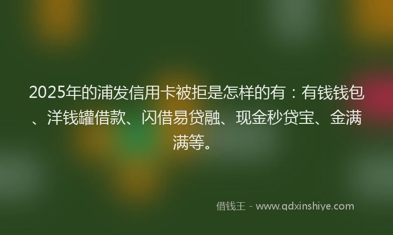 2025年的浦发信用卡被拒是怎样的有：有钱钱包、洋钱罐借款、闪借易贷融、现金秒贷宝、金满满等。