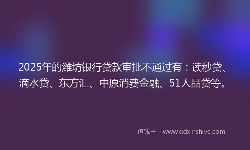 2025年的潍坊银行贷款审批不通过有：读秒贷、滴水贷、东方汇、中原消费金融、51人品贷等。