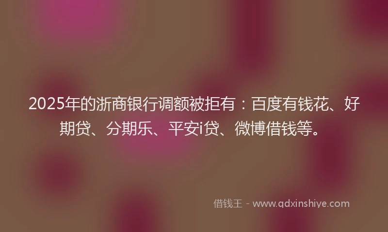 2025年的浙商银行调额被拒有：百度有钱花、好期贷、分期乐、平安i贷、微博借钱等。