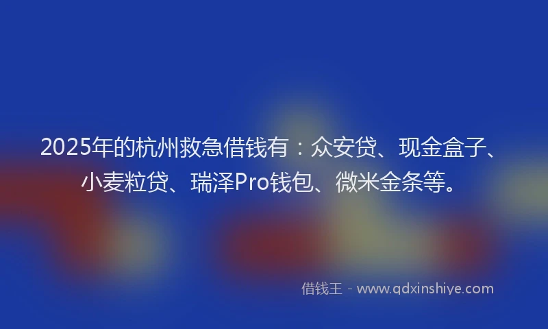 2025年的杭州救急借钱有：众安贷、现金盒子、小麦粒贷、瑞泽Pro钱包、微米金条等。