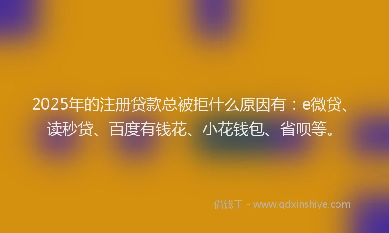 2025年的注册贷款总被拒什么原因有：e微贷、读秒贷、百度有钱花、小花钱包、省呗等。