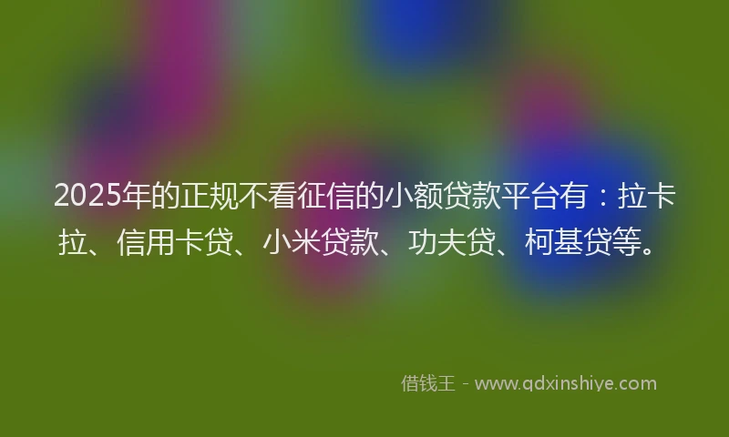 2025年的正规不看征信的小额贷款平台有：拉卡拉、信用卡贷、小米贷款、功夫贷、柯基贷等。