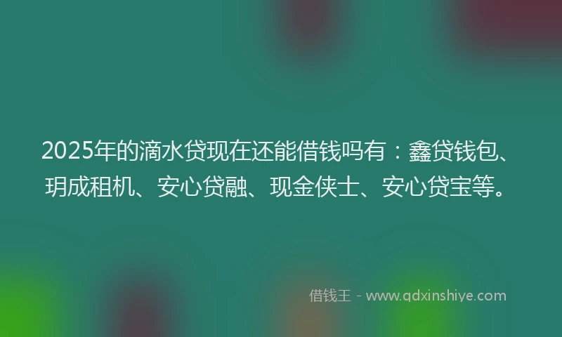 2025年的滴水贷现在还能借钱吗有：鑫贷钱包、玥成租机、安心贷融、现金侠士、安心贷宝等。