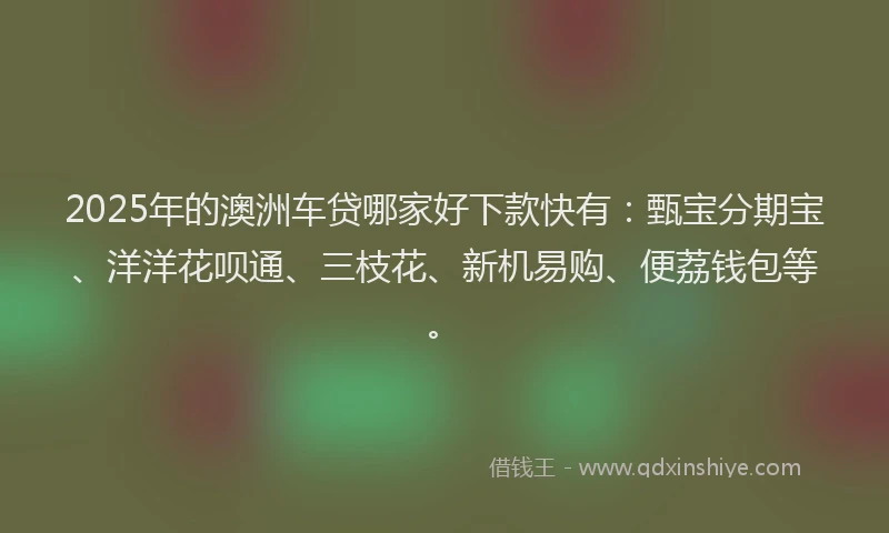 2025年的澳洲车贷哪家好下款快有：甄宝分期宝、洋洋花呗通、三枝花、新机易购、便荔钱包等。