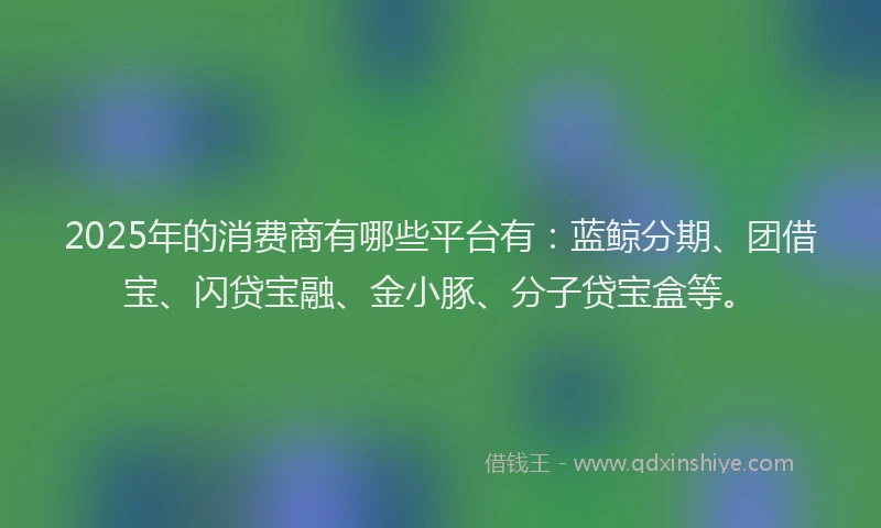 2025年的消费商有哪些平台有：蓝鲸分期、团借宝、闪贷宝融、金小豚、分子贷宝盒等。