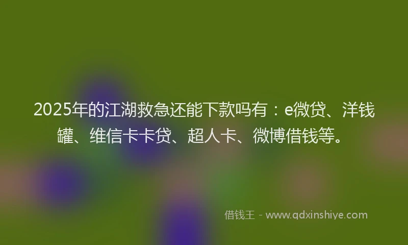2025年的江湖救急还能下款吗有：e微贷、洋钱罐、维信卡卡贷、超人卡、微博借钱等。