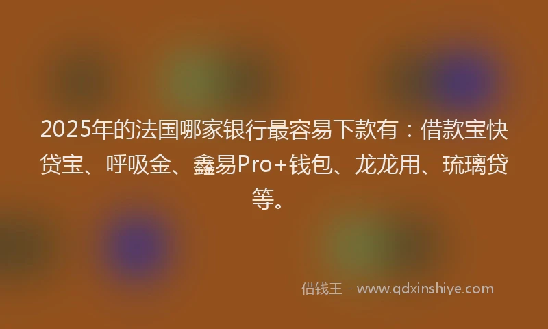 2025年的法国哪家银行最容易下款有：借款宝快贷宝、呼吸金、鑫易Pro+钱包、龙龙用、琉璃贷等。