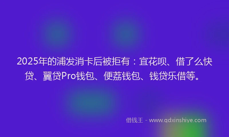 2025年的浦发消卡后被拒有：宜花呗、借了么快贷、翼贷Pro钱包、便荔钱包、钱贷乐借等。