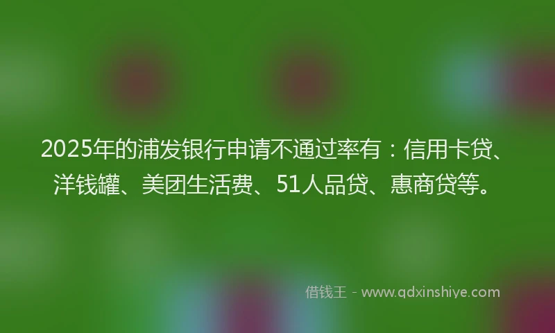 2025年的浦发银行申请不通过率有：信用卡贷、洋钱罐、美团生活费、51人品贷、惠商贷等。