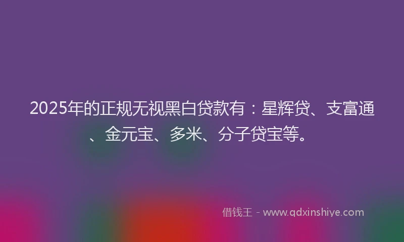 2025年的正规无视黑白贷款有：星辉贷、支富通、金元宝、多米、分子贷宝等。