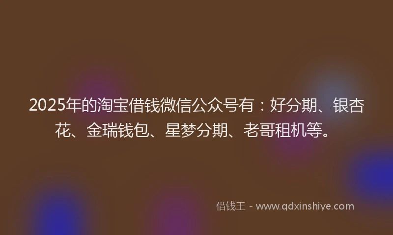 2025年的淘宝借钱微信公众号有：好分期、银杏花、金瑞钱包、星梦分期、老哥租机等。