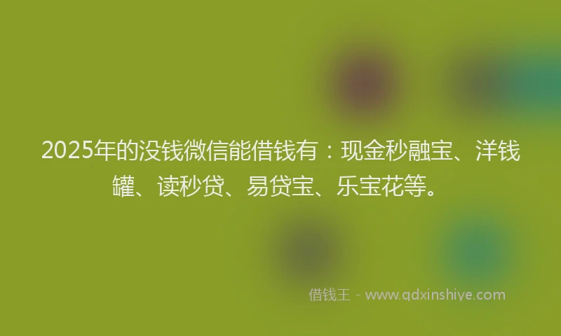 2025年的没钱微信能借钱有：现金秒融宝、洋钱罐、读秒贷、易贷宝、乐宝花等。