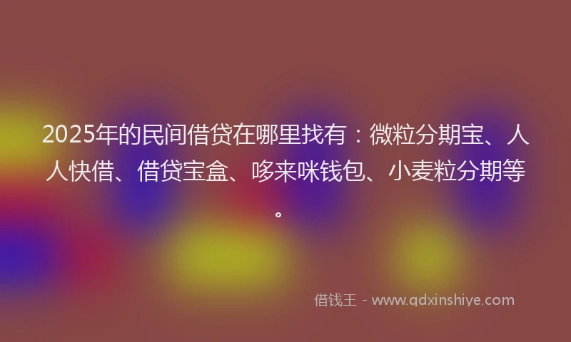 2025年的民间借贷在哪里找有：微粒分期宝、人人快借、借贷宝盒、哆来咪钱包、小麦粒分期等。